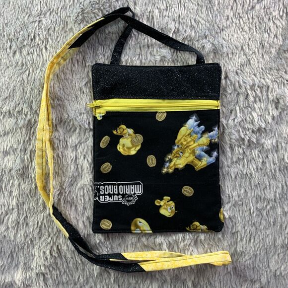 Super Mario Bros Purse Small Black Yellow Gold White New 2 Handmade Nintendo - Picture 2 of 9